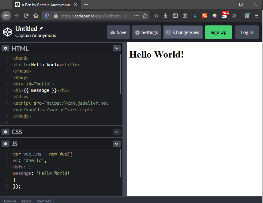 hello world vuejs